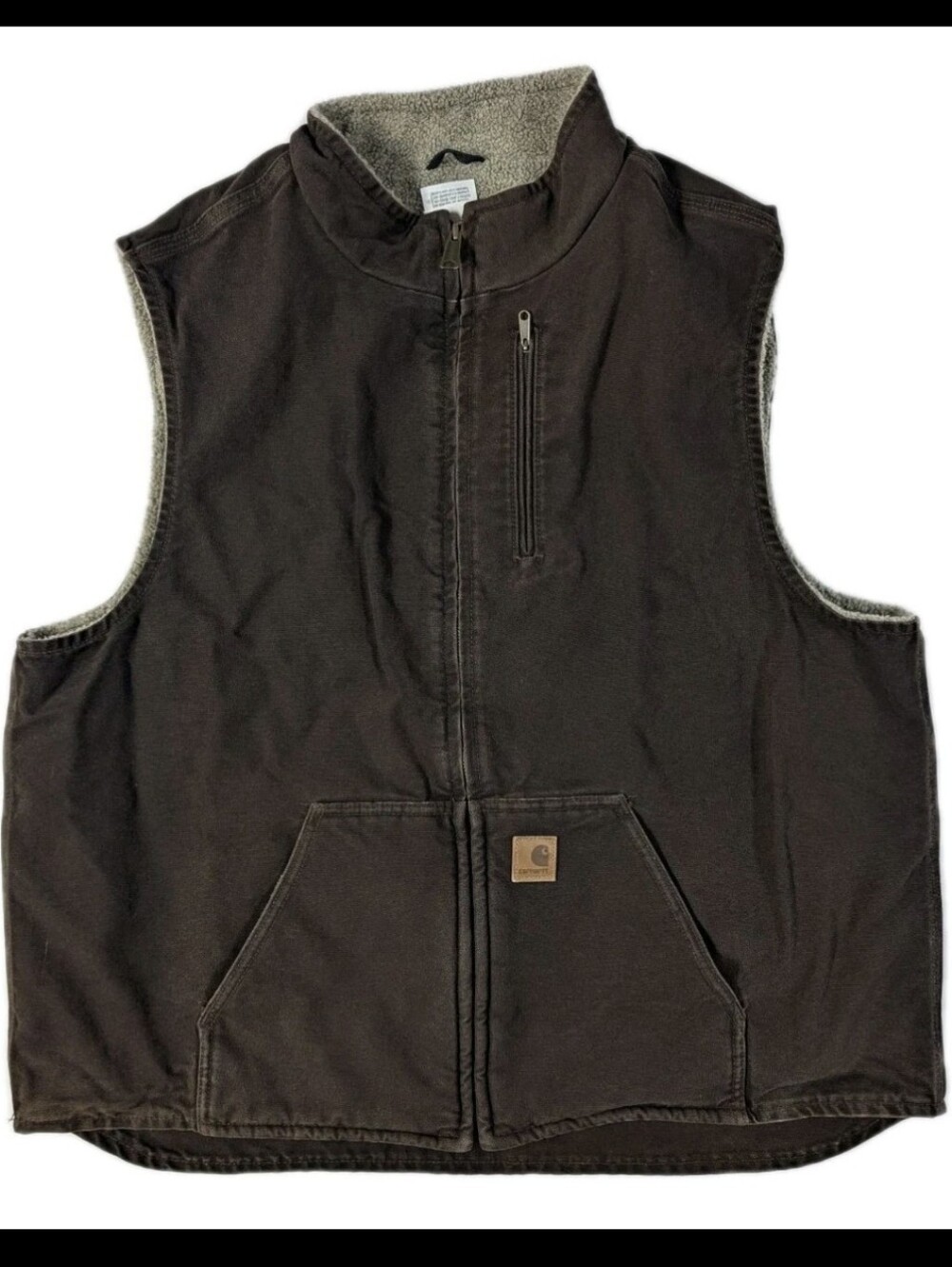 Carhartt V33 DKB Dark Brown Sherpa Lined Duck Canvas Work Vest Mens 2XL Tall